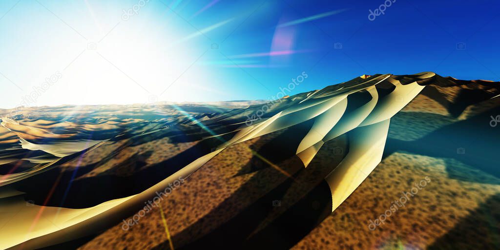 Dunes sunset over the desert. 3d rendering illustration