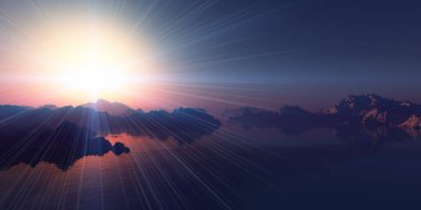 Deniz batımında adaların üzerinde, resim 3D görüntüleme