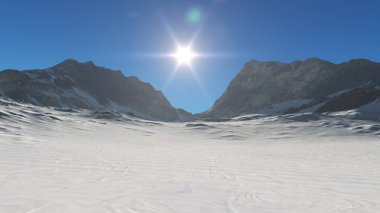 Dağ Karlı Güneş Işığı çizimi, 3D görüntüleme