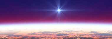 Bulutlu okyanus üzerinden Dünya 'nın doğuşu. 3d resimleme