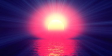 Gün batımı deniz ışığı gökyüzü berrak, üç boyutlu resimleme