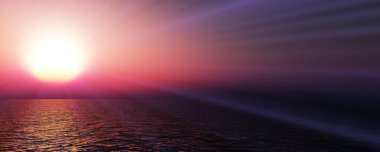 Gün batımı deniz ışığı gökyüzü berrak, üç boyutlu resimleme