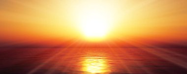 Gün batımı deniz ışığı gökyüzü berrak, üç boyutlu resimleme