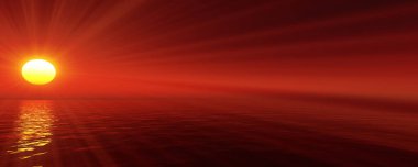 Gün batımı deniz ışığı gökyüzü berrak, üç boyutlu resimleme