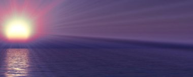 Gün batımı deniz ışığı gökyüzü berrak, üç boyutlu resimleme