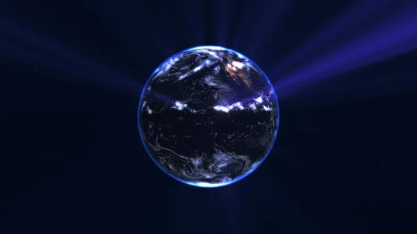 earth globe with glowing details and light rays. 3d illustration render