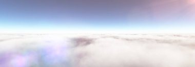 Bulutların üzerinde güneş ışınları, 3 boyutlu resimleme