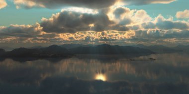 Deniz batımında adaların üzerinde, resim 3D görüntüleme