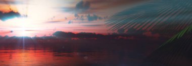 Gün batımı deniz palmiyesi çizimi, 3D görüntüleme