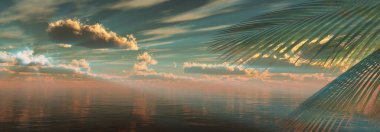 Gün batımı deniz palmiyesi çizimi, 3D görüntüleme