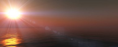 Gün batımı deniz ışığı gökyüzü berrak, üç boyutlu resimleme