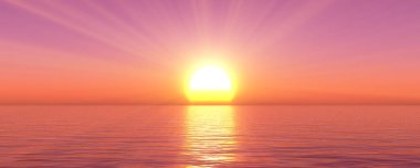 Gün batımı deniz ışığı gökyüzü berrak, üç boyutlu resimleme