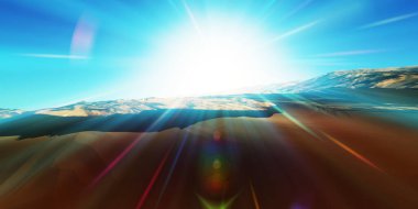 Çölde kum tepeleri batıyor. 3d resimleme