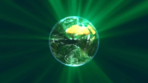 earth globe with glowing details and light rays. 3d illustration render