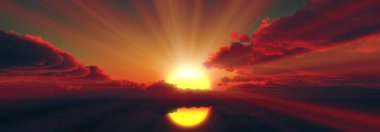 Gün batımı sakin deniz ışığı 3D çizim