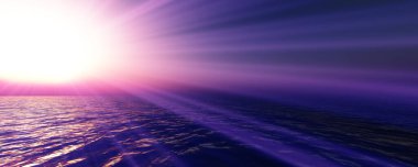 Gün batımı deniz ışığı gökyüzü berrak, üç boyutlu resimleme