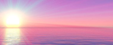 Gün batımı deniz ışığı gökyüzü berrak, üç boyutlu resimleme