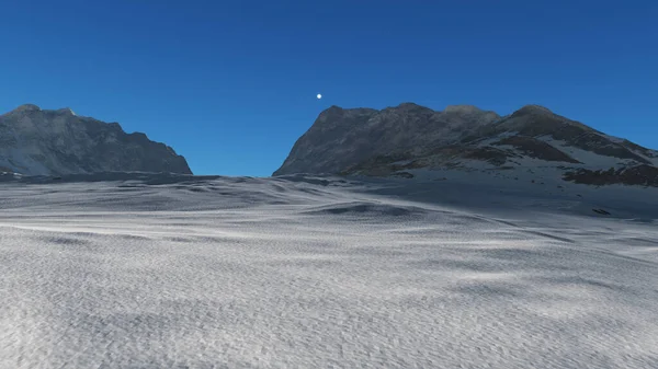 Dağ Karlı Güneş Işığı çizimi, 3D görüntüleme