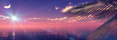 Gün batımı deniz palmiyesi çizimi, 3D görüntüleme