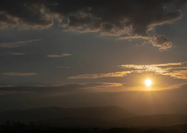Panorama Ohnivého Východu Slunce Západ Slunce Obloze — Stock fotografie