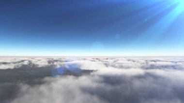 Bulutların üzerinde güneş ışınları, 3 boyutlu resimleme