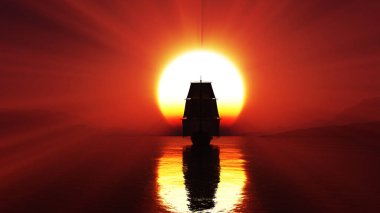 Eski gemi deniz batımında, 3D resimleme