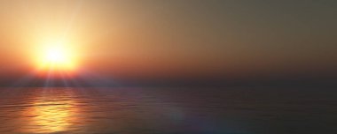 Gün batımı deniz ışığı gökyüzü berrak, üç boyutlu resimleme