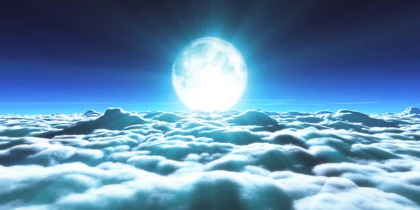 Πάνω Από Σύννεφα Πανσέληνο Εικονογράφηση Απόδοση — Φωτογραφία Αρχείου