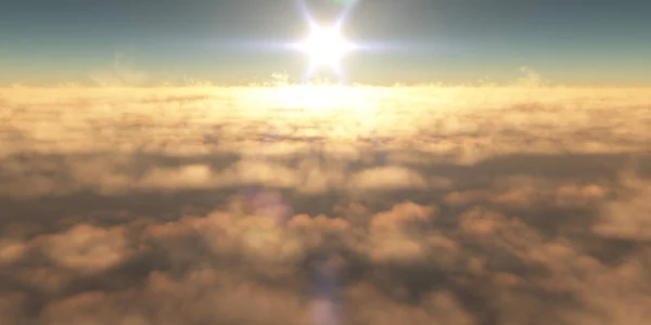 Volar Por Encima Nubes Puesta Del Sol Paisaje Ilustración Renderizado —  Fotos de Stock