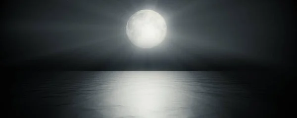 Повний Місяць Фоні Неба Відображення Морській Воді Океану Ілюстрація Рендеринга — стокове фото