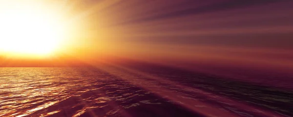 日落海太阳光晴朗的天空 3D渲染插图 — 图库照片