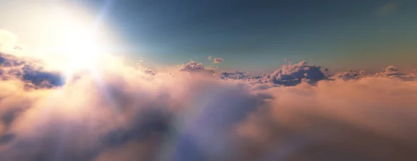 Arriba Las Nubes Vuelan Ilustración Del Rayo Del Sol Del —  Fotos de Stock