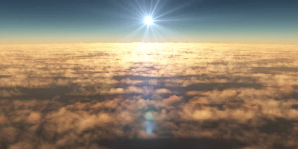 Летать Над Облаками Пейзаж Заката Рендеринг Иллюстрации — стоковое фото