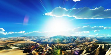 Çölde kum tepeleri batıyor. 3d resimleme