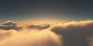 Bulutların üzerinde gün doğumu güneş ışığı çizimi, 3 boyutlu görüntüleme