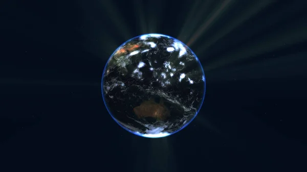 earth globe with glowing details and light rays. 3d illustration render
