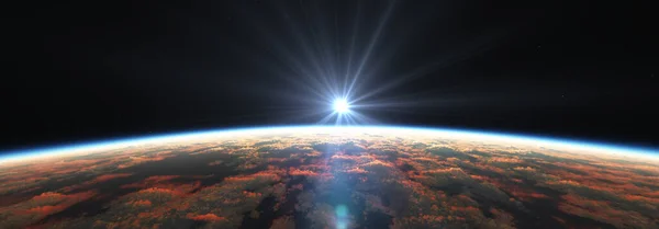 Earth Sunrise Space Cloudy Ocean Rendering Illustration — Stock Photo, Image