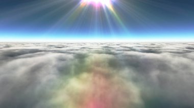 Bulutların üzerinde güneş ışınları, 3 boyutlu resimleme