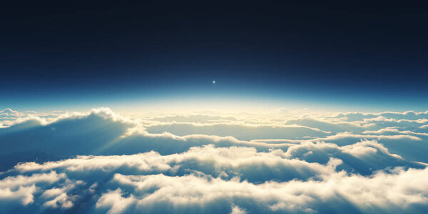 над облаками солнечный луч иллюстрация, 3D рендеринг