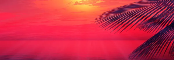 日落海棕榈景观图解 3D渲染 — 图库照片