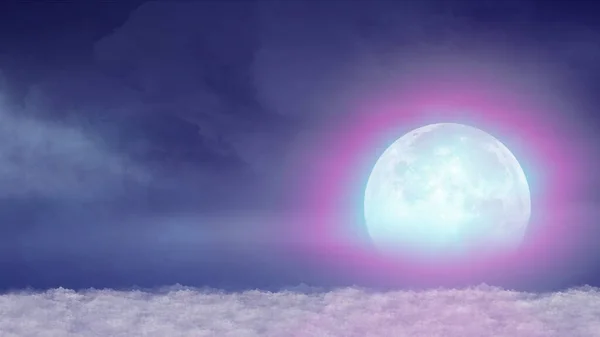 Красивый Реалистичный Полет Над Кучевыми Пышными Облаками Ночную Иллюстрацию Луны — стоковое фото