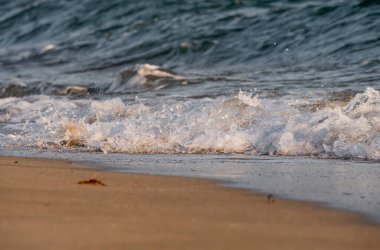 Dalgalar deniz kıyısı makrosu sıçratıyor. Yaklaş.