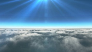 Bulutların üzerinde güneş ışınları, 3 boyutlu resimleme