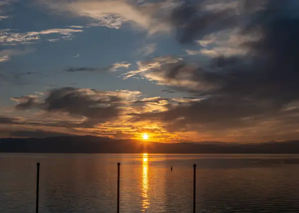 Beautiful Calm Lake Sunset Natural Background — Stock Photo, Image