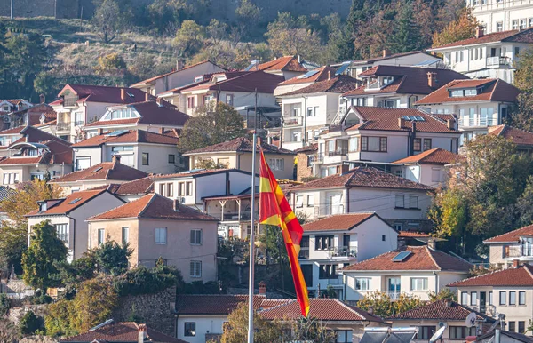 Bandeira Macedonia Cidade Ohrid Cidade Velha — Fotografia de Stock