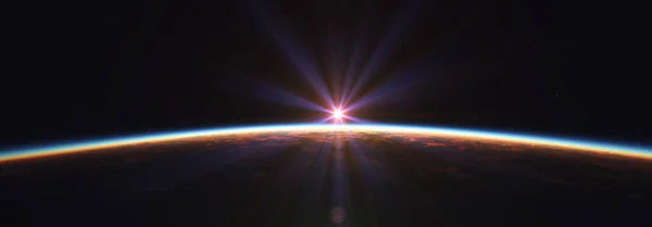 Earth Sunrise Space Cloudy Ocean Rendering Illustration — Stock Photo, Image