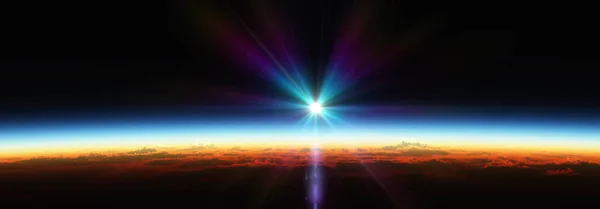 Earth Sunrise Space Cloudy Ocean Rendering Illustration — Stock Photo, Image