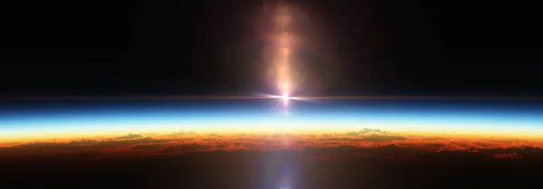 Salida Del Sol Tierra Desde Espacio Sobre Océano Nublado Ilustración — Foto de Stock