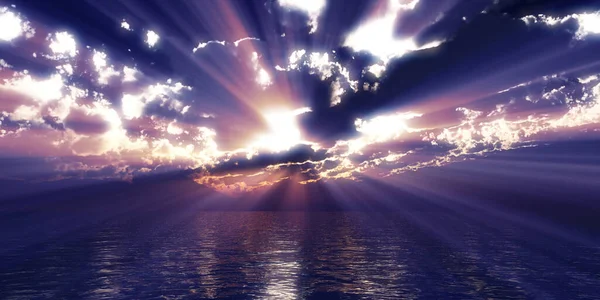 Sonnenuntergang Meer Sonnenstrahl Wolken Darstellung — Stockfoto