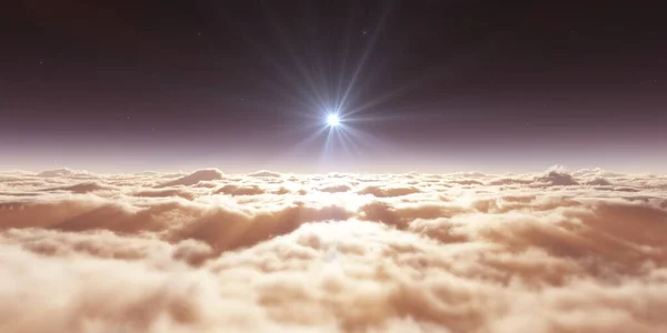 雲の上を飛ぶ夢レイライト3Dレンダリングイラスト — ストック写真
